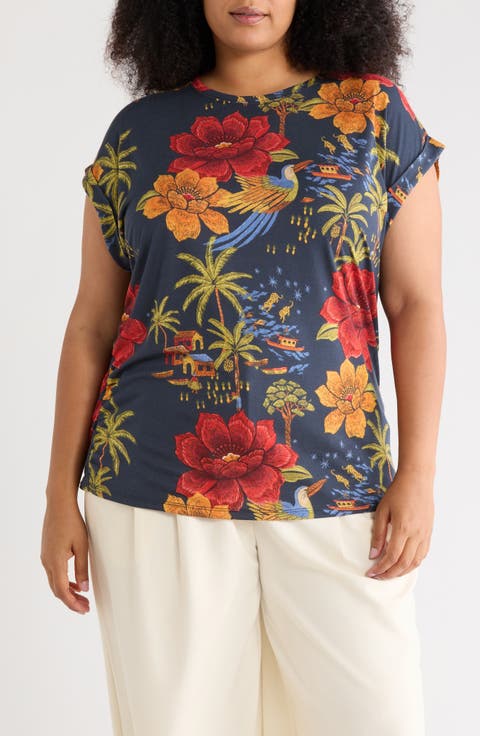 Cuff Short Sleeve Ruched T-Shirt (Plus)