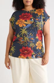 T Tahari Cuff Short Sleeve Ruched T-Shirt