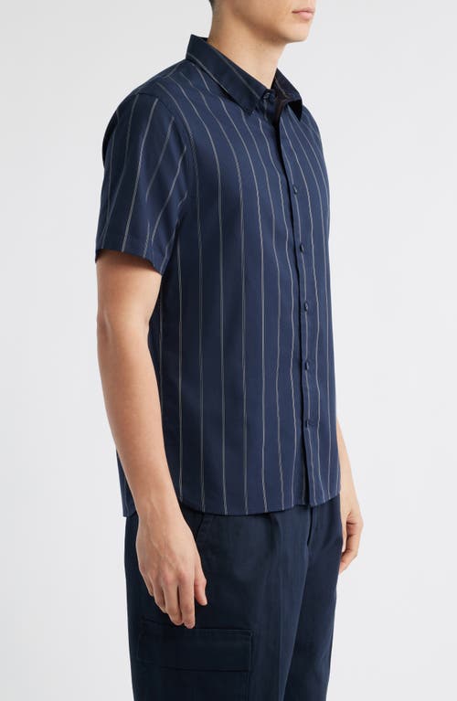 Vince Soft Stripe Short Sleeve Button-up Shirt In Blue