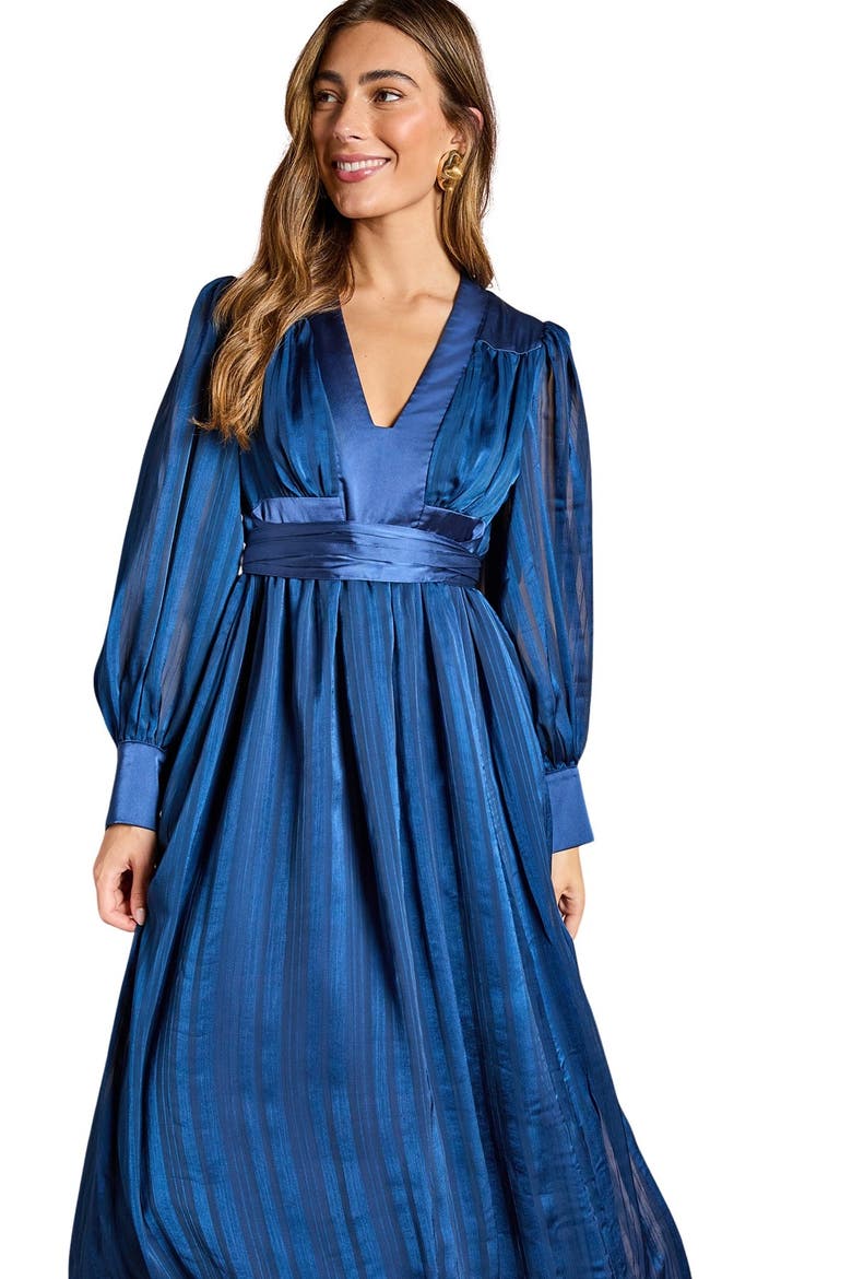 V-Neck Long Sleeve Maxi Dress, Alternate, color, Navy