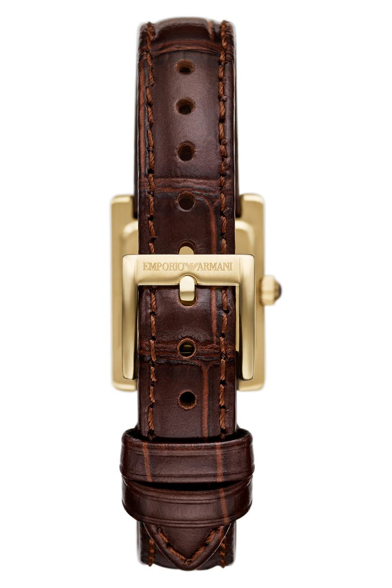 Crystal Bezel Tank Leather Strap Watch, 19mm x 26mm, Alternate, color, BROWN