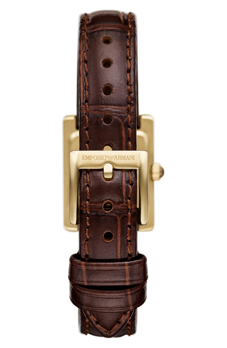 Emporio Armani Crystal Bezel Tank Leather Strap Watch, 19mm x 26mm, Alternate, color, 