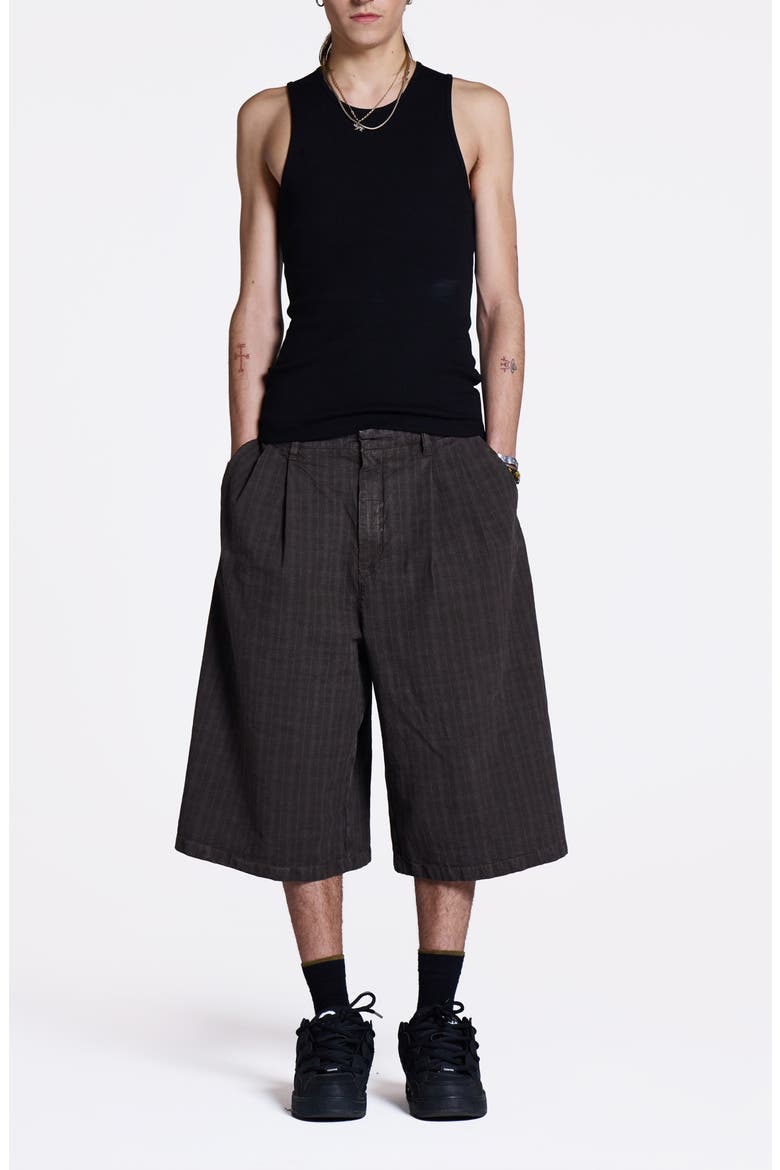 Goliath Brown Check Pleated Oversize Shorts, Alternate, color, BROWN