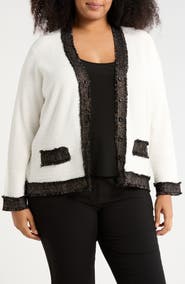 Adrianna Papell Fray Trim Waffle Knit Cardigan