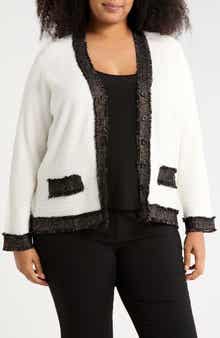 Adrianna Papell Fray Trim Waffle Knit Cardigan