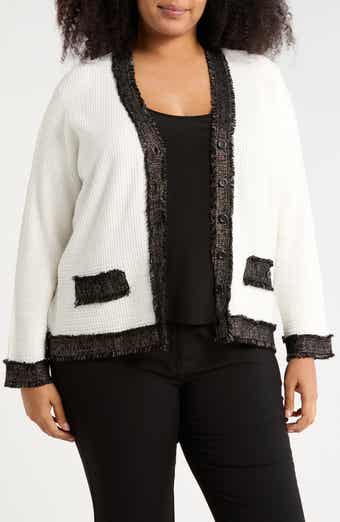 Adrianna Papell Fray Trim Waffle Knit Cardigan