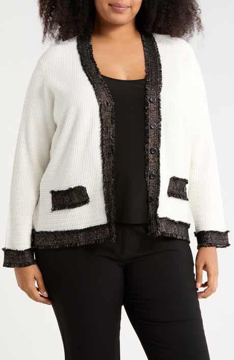 Adrianna Papell Fray Trim Waffle Knit Cardigan