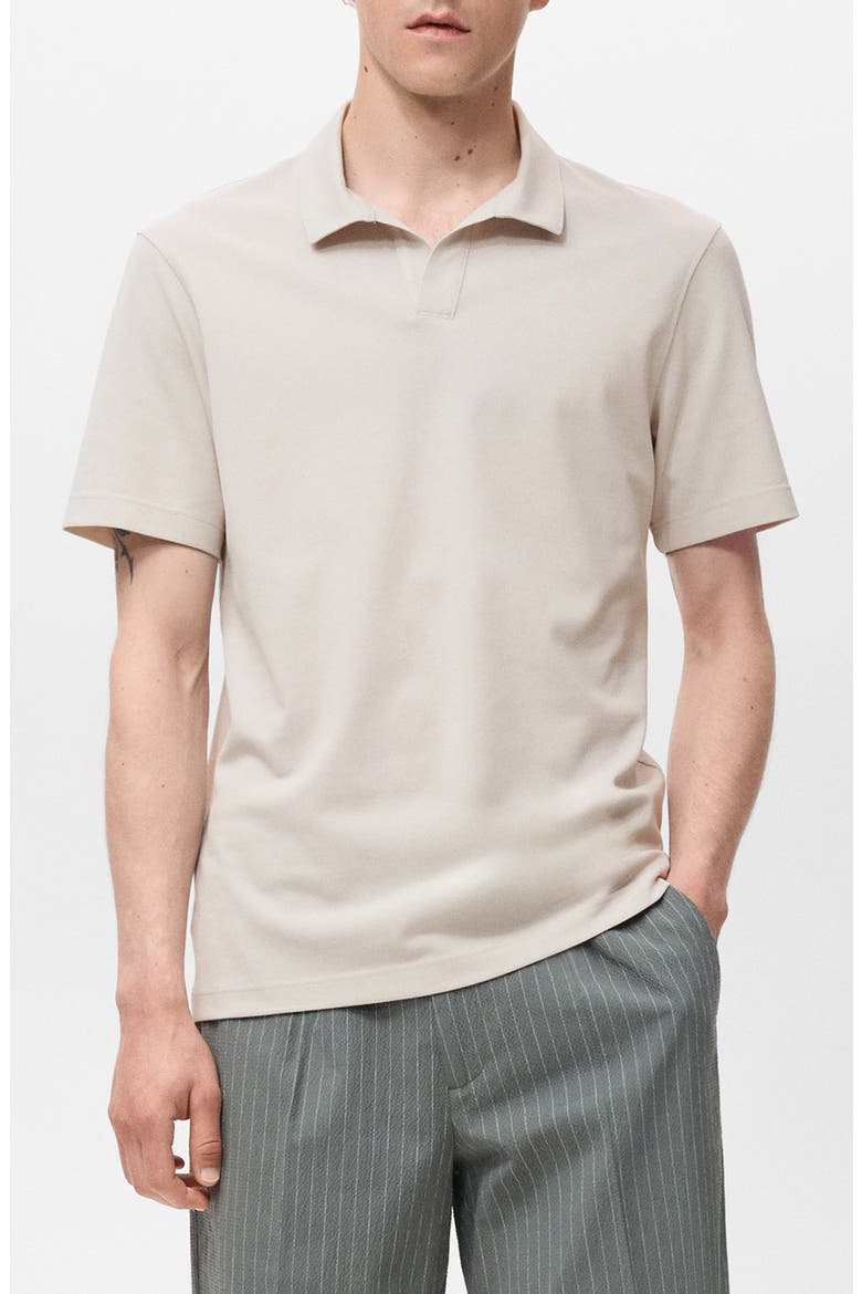 Solid Johnny Collar Cotton Blend Piqué Polo, Main, color, IVORY WHITE