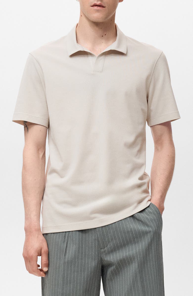 MANGO Solid Johnny Collar Cotton Blend Piqué Polo, Main, color, Ivory White