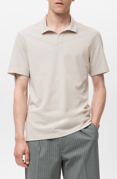 Solid Johnny Collar Cotton Blend Piqué Polo