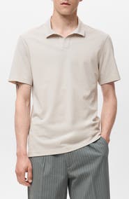 MANGO Solid Johnny Collar Cotton Blend Piqué Polo