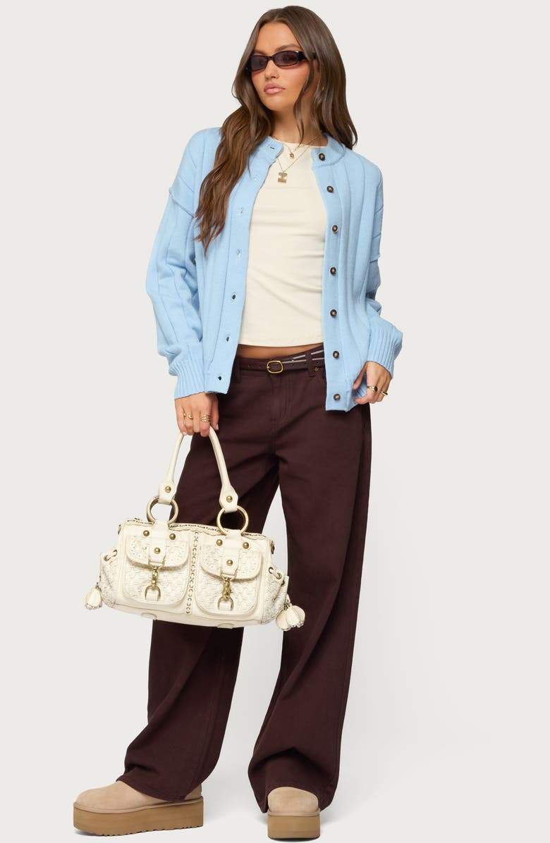 EDIKTED Joanie Wide Rib Cardigan, Alternate, color, Blue