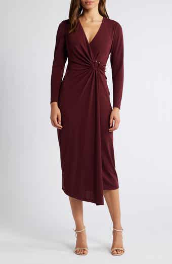 Connected Apparel Long Sleeve Faux Wrap Midi Dress Nordstrom