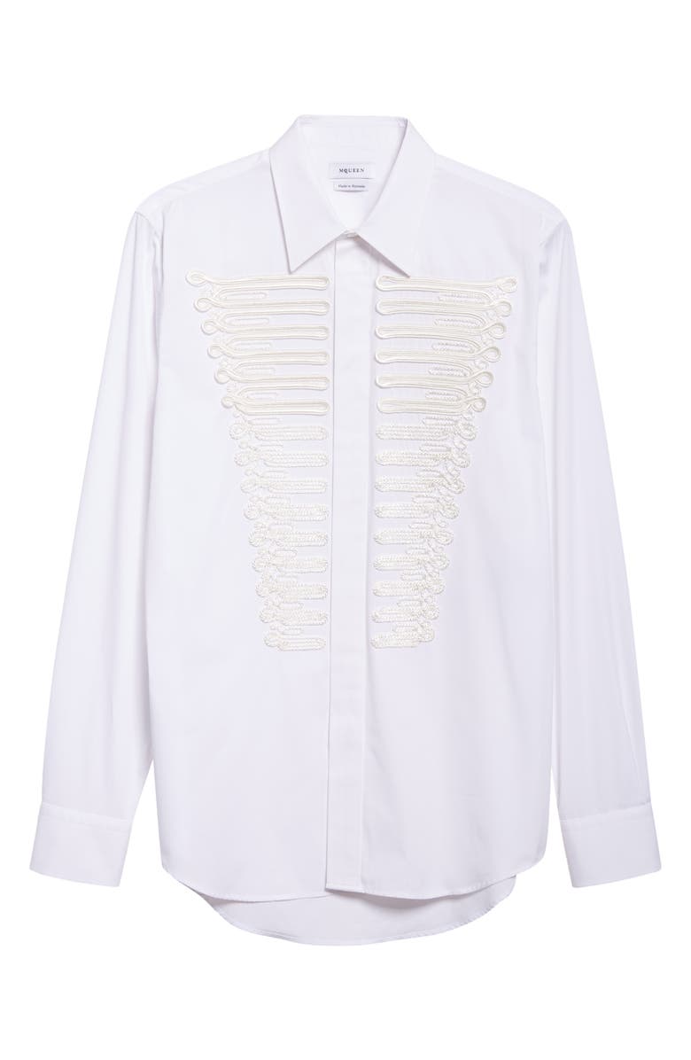 McQueen Ceremonial Soutache Embellished Cotton Poplin Button-Up Shirt, Alternate, color, Optical White