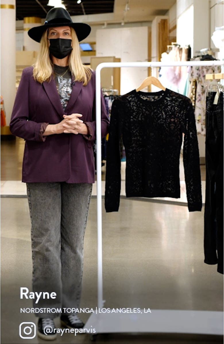 Perry Long Sleeve Crewneck Cotton Blend Lace Top, sales video thumbnail