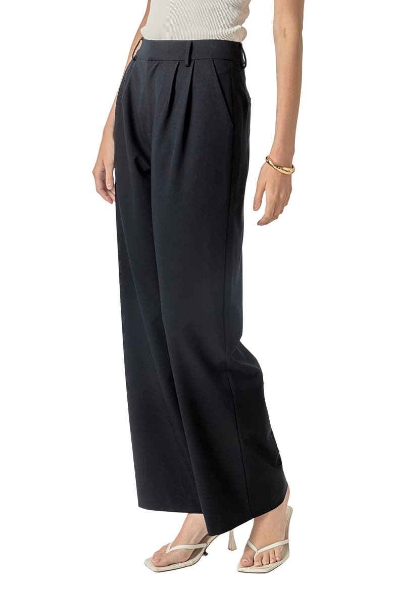 Pleat Front High Waist Wide Leg Pants, Alternate, color, NAVY
