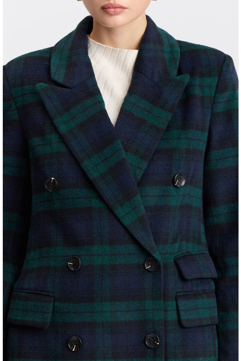 Plaid Relaxed Double Breasted Maxi Coat, Alternate, color, BLACKWATCH PLAID