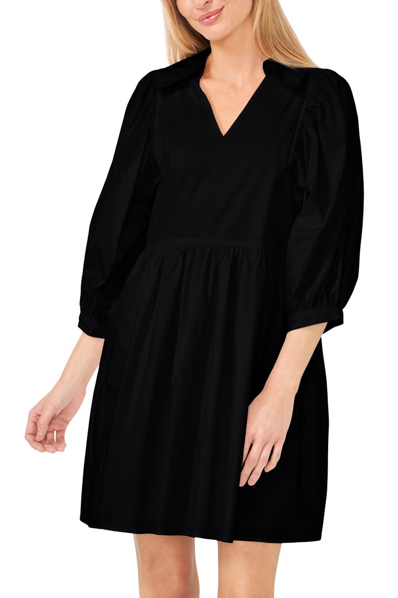 Elbow Sleeve Stretch Cotton Dress, Alternate, color, RICH BLACK