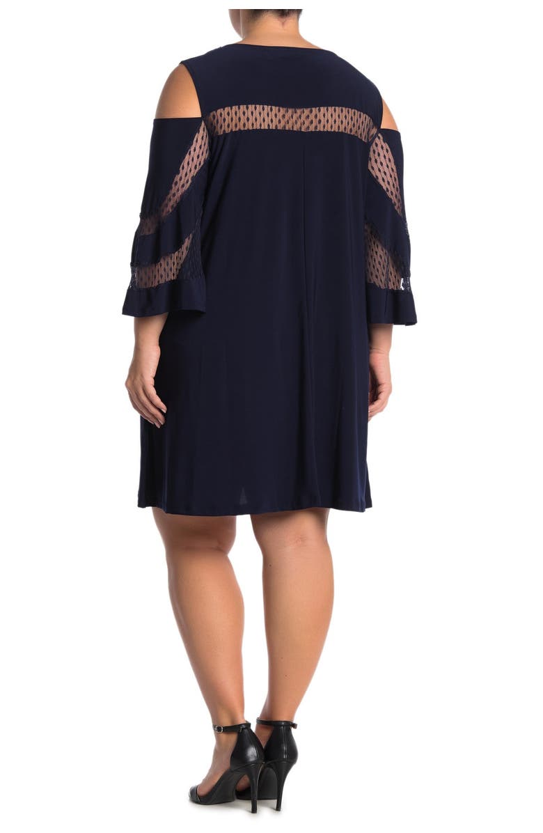 Nina Leonard Cold Shoulder Jewel Neck Miracle Dress, Alternate, color, Navy