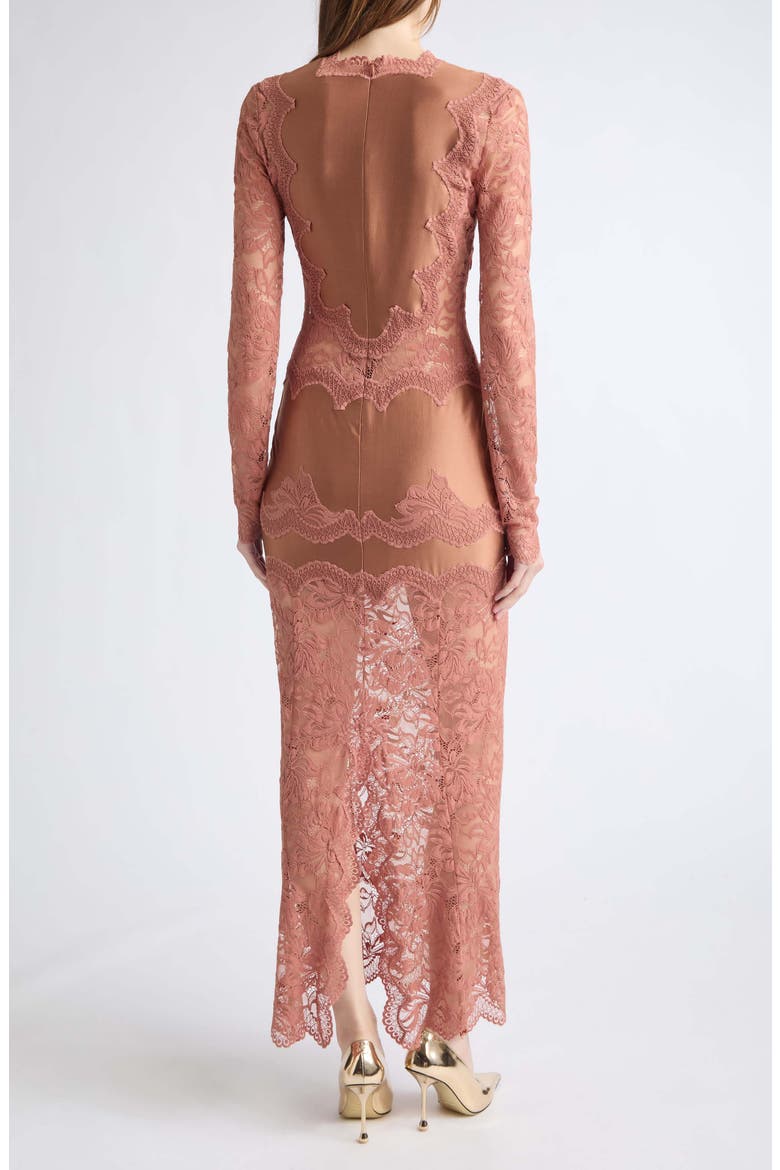 Lace Detail Long Sleeve Satin Maxi Dress, Alternate, color, NEW CARAMEL