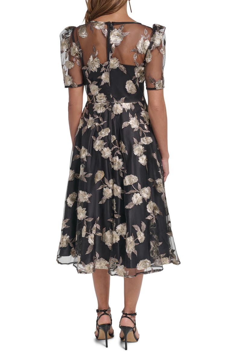 Embroidered Metallic Cocktail Dress, Alternate, color, BLACK CHAMPANGE