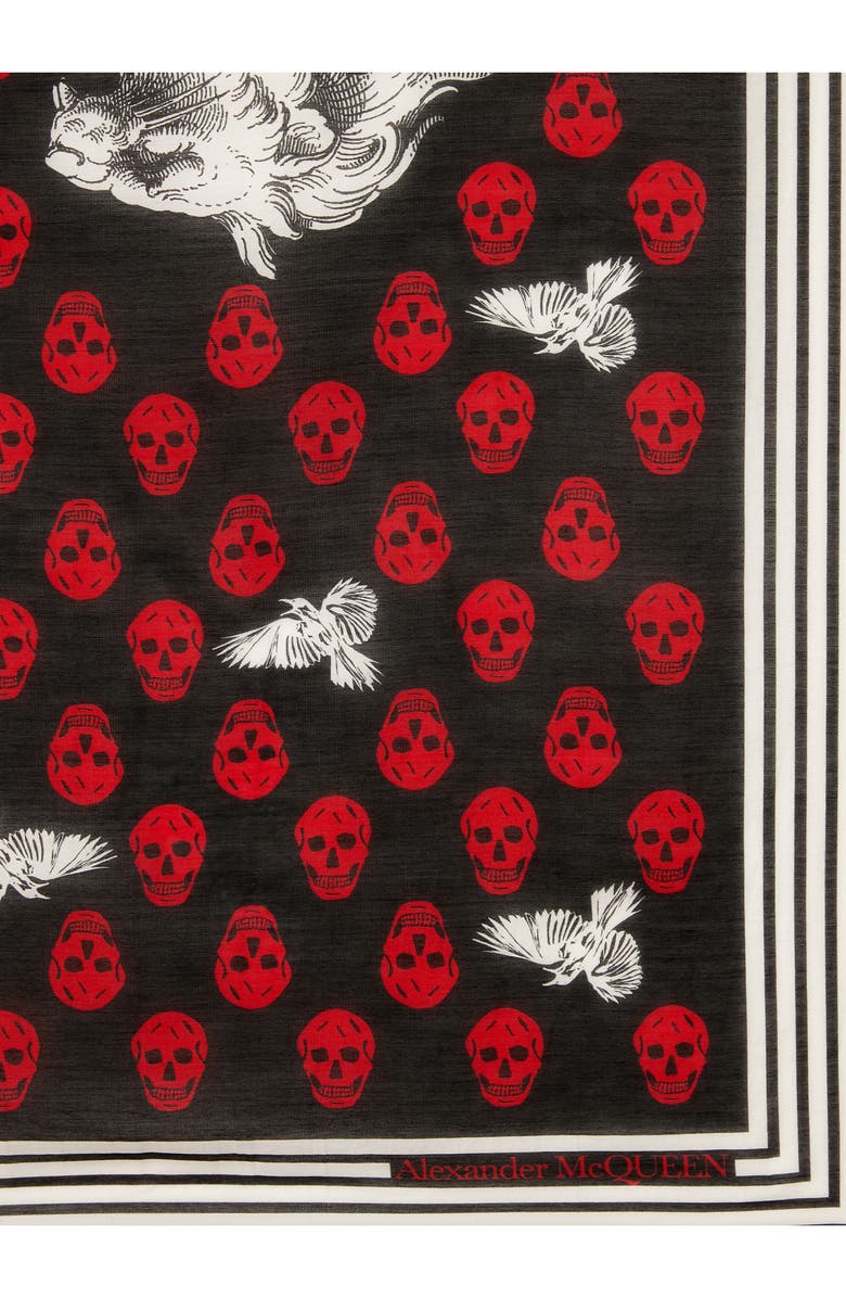 McQueen Alexander McQueen Biker Lion & Skull Print Cotton & Silk Scarf, Alternate, color, 