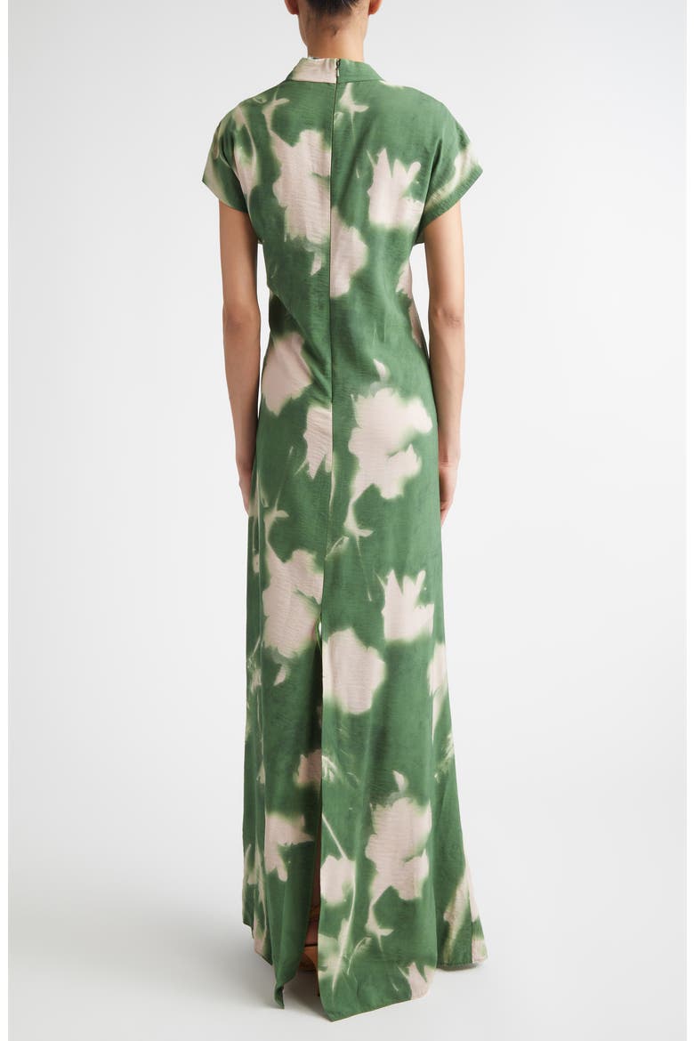 Abstract Floral Draped Asymmetric Crepe Gown, Alternate, color, CACTUS