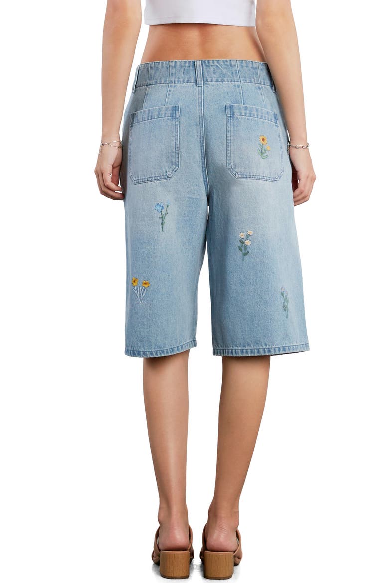 Wildflower Embroidered Denim Shorts, Alternate, color, WASHED BLUE