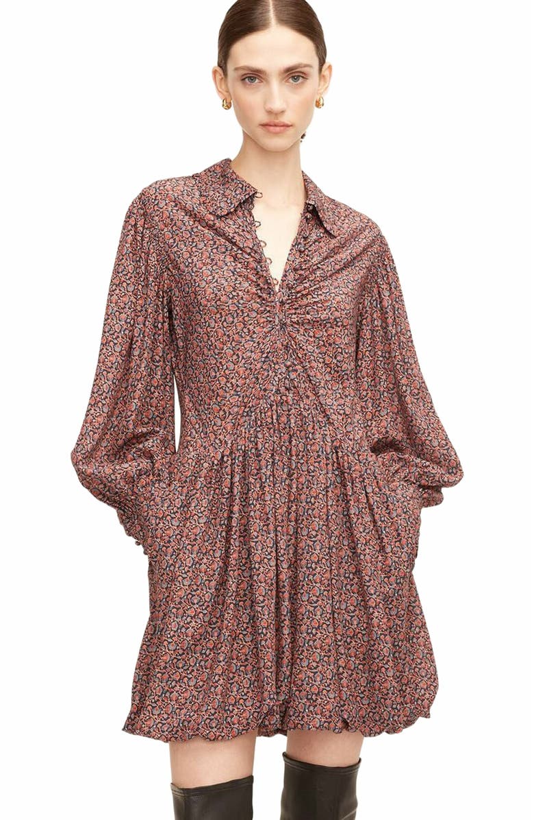 Rebecca Taylor Whisper Roseen Fleur Silk Shirt Dress, Main, color, Fleur Navy Combo