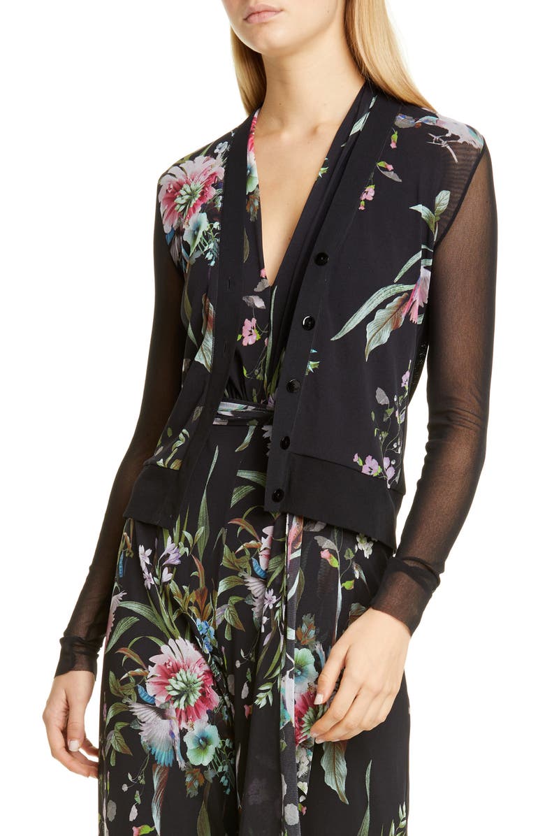 Fuzzi Floral Sheer Sleeve Cardigan, Main, color, 