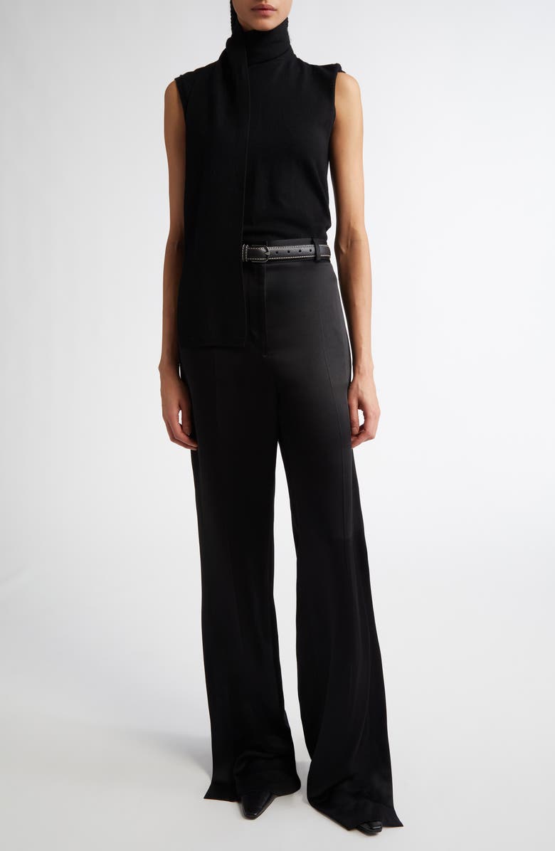 TOTEME Draped Scarf Sleeveless Merino Wool Blend Rib Sweater, Alternate, color, Black