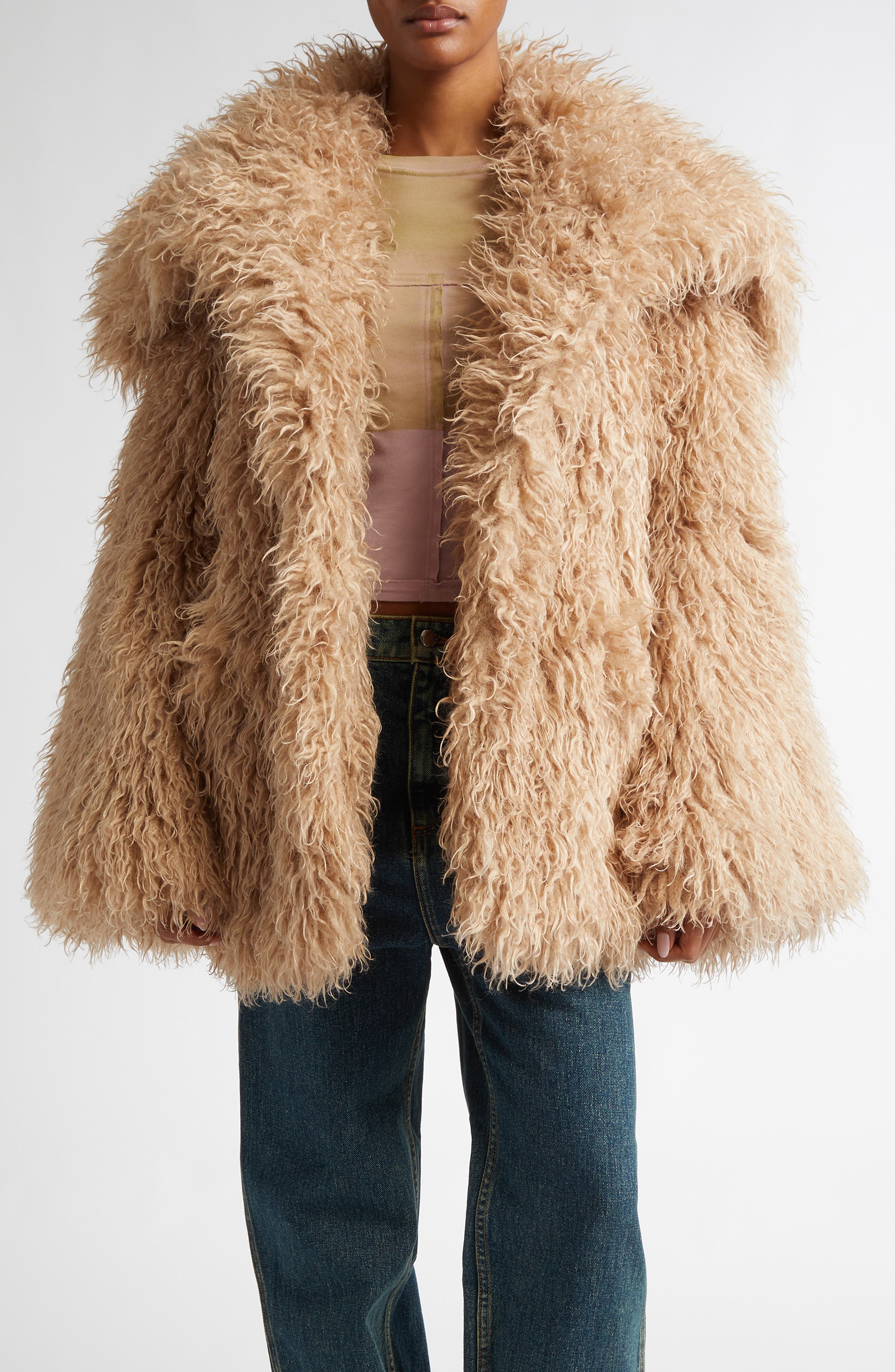 Eckhaus Latta Shag Oversize Faux Fur Coat in Goldendoodle 