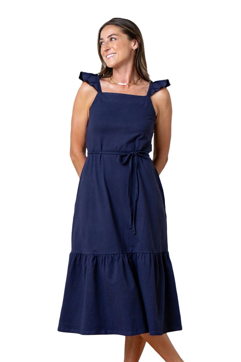 Women's Organic Knit Flounce Dress, Alternate, color, Navy Flutter Sleeve
