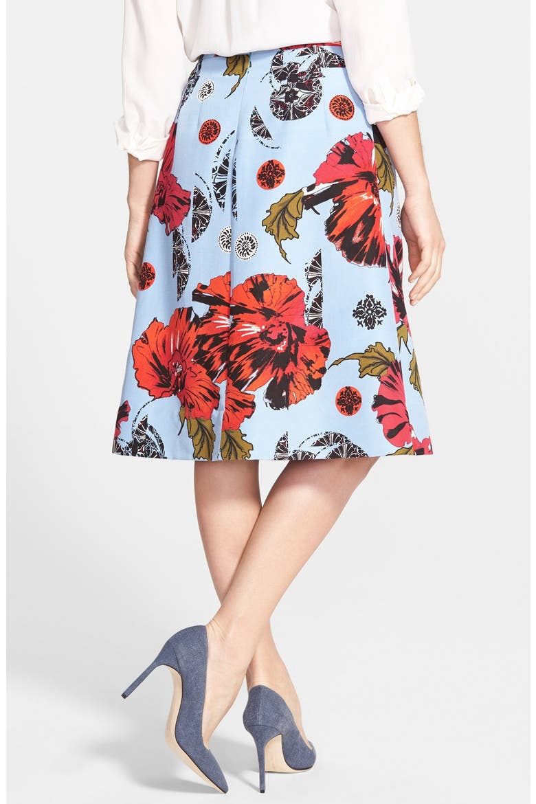 Floral Print Cotton & Silk Skirt, Alternate, color, BLUE DUSK MEDALLION FLORAL
