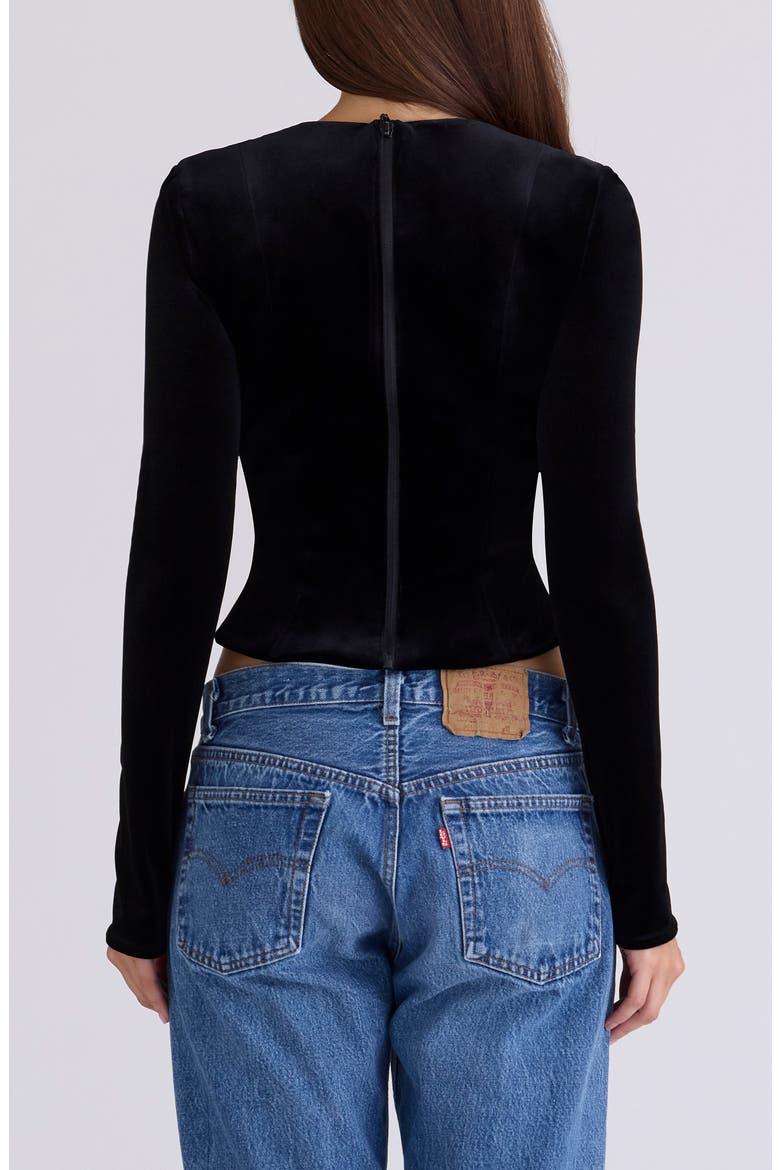 Sierra Long Sleeve Stretch Velvet Corset Top, Alternate, color, BLACK