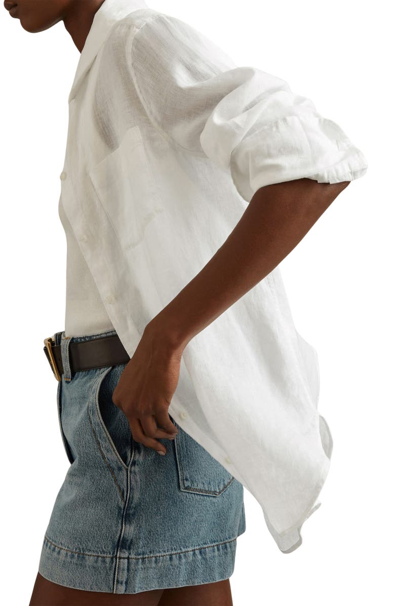 Reiss Belle Linen Button-Up Shirt, Alternate, color, White