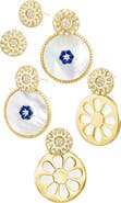 SAVVY CIE JEWELS 18k Gold Plated Reversible Mother of Pearl Jacket Earrings