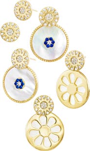 SAVVY CIE JEWELS 18k Gold Plated Reversible Mother of Pearl Jacket Earrings