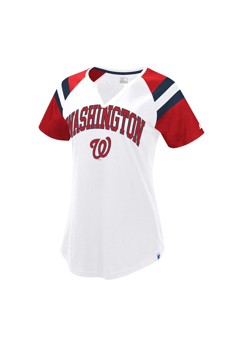 STARTER Women's Starter White/Red Washington Nationals Game On Notch Neck Raglan T-Shirt, Alternate, color, 