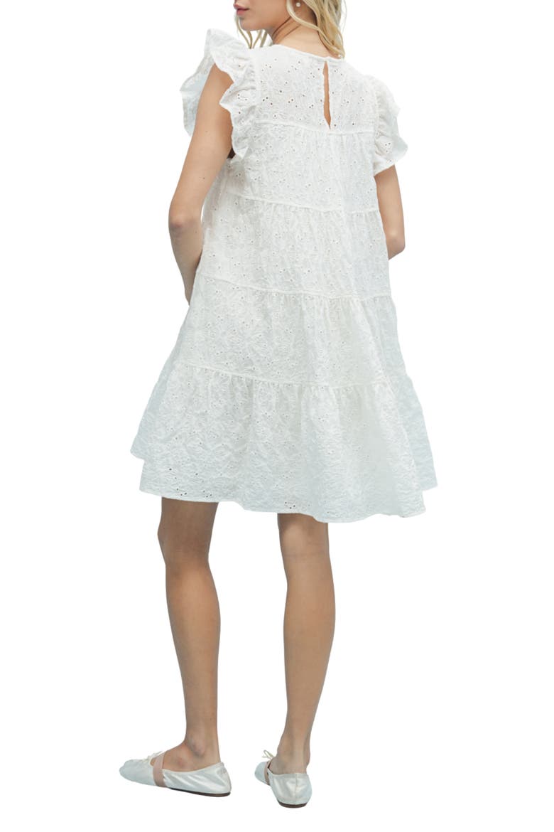 Embroidered Eyelet Ruffle Cap Sleeve Babydoll Minidress, Alternate, color, OFF WHITE
