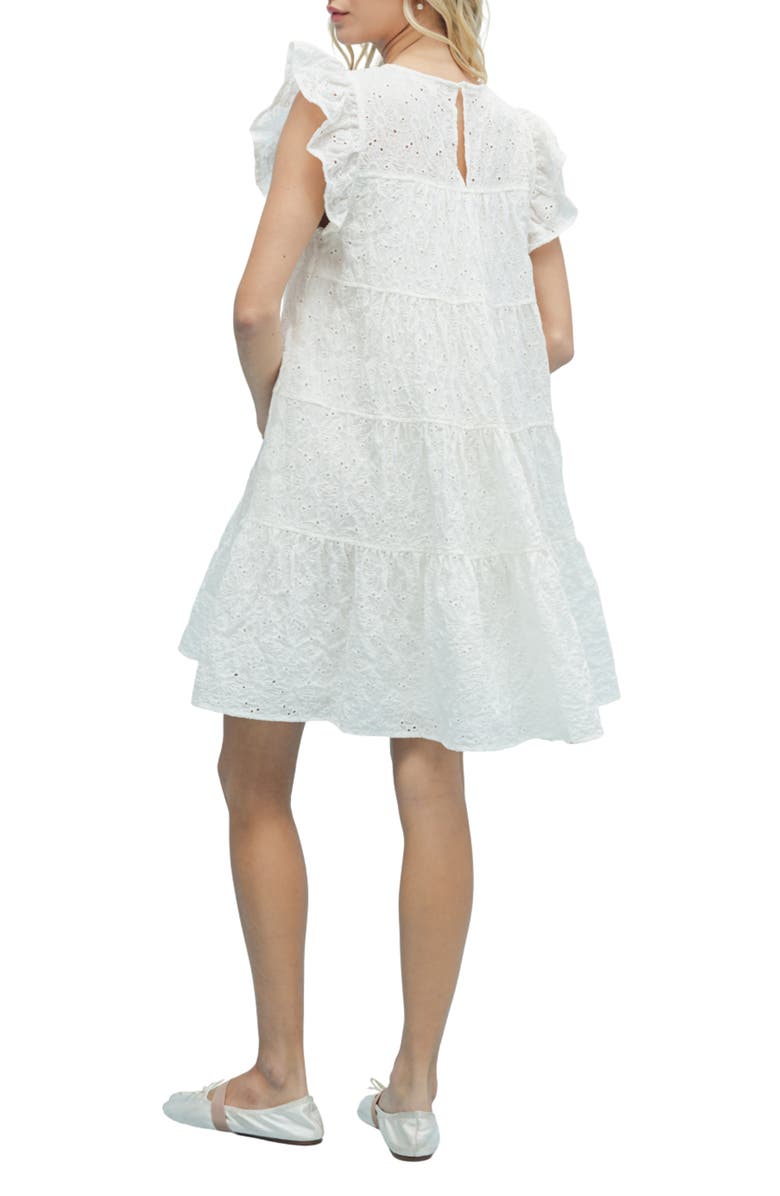WISHLIST Embroidered Eyelet Ruffle Cap Sleeve Babydoll Minidress, Alternate, color, Off White