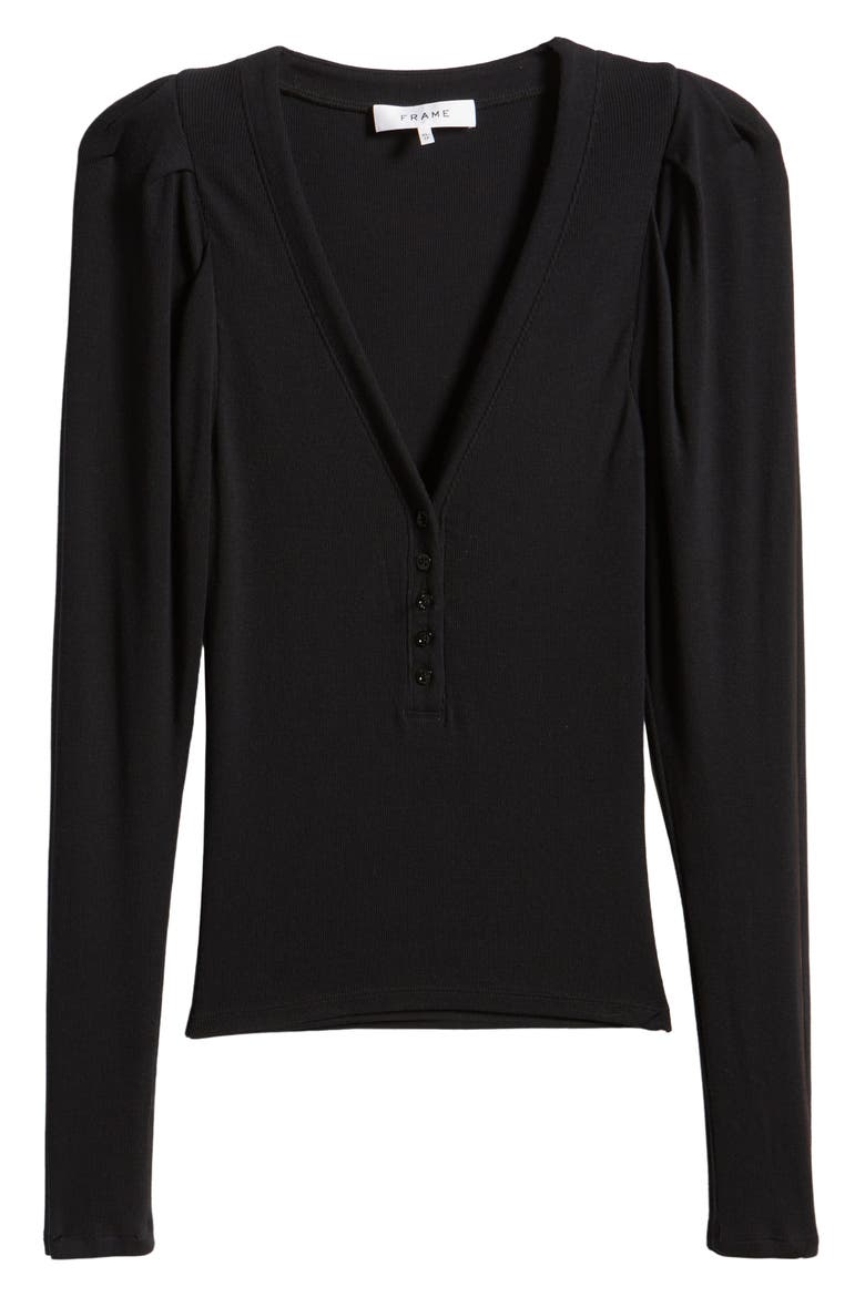 Puff Shoulder Rib Henley, Alternate, color, BLACK