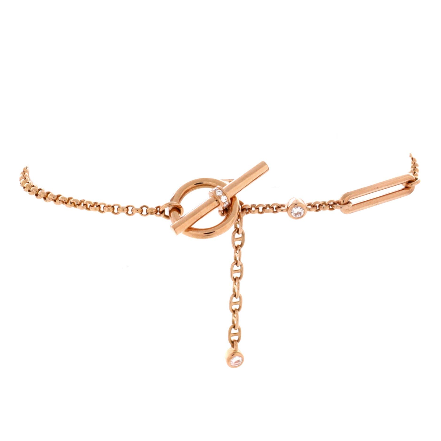 Pre-Owned Hermes Chaine d'Ancre Chaos Bracelet 18K Rose Gold with Diamonds, Alternate, color, Rose Gold
