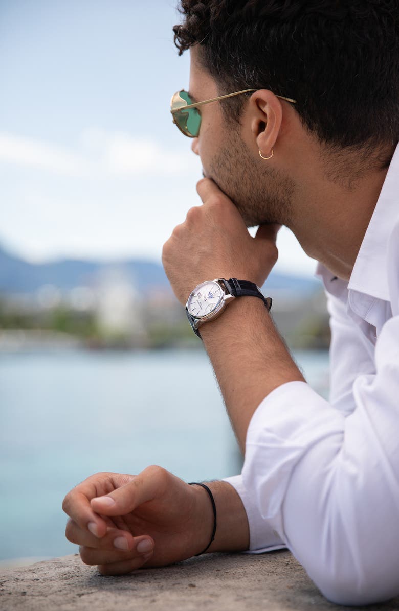 FREDERIQUE CONSTANT Classic Manufacture Power Reserve Big Date Automatic Leather Strap Watch, 40mm, Alternate, color, Silver-Tone