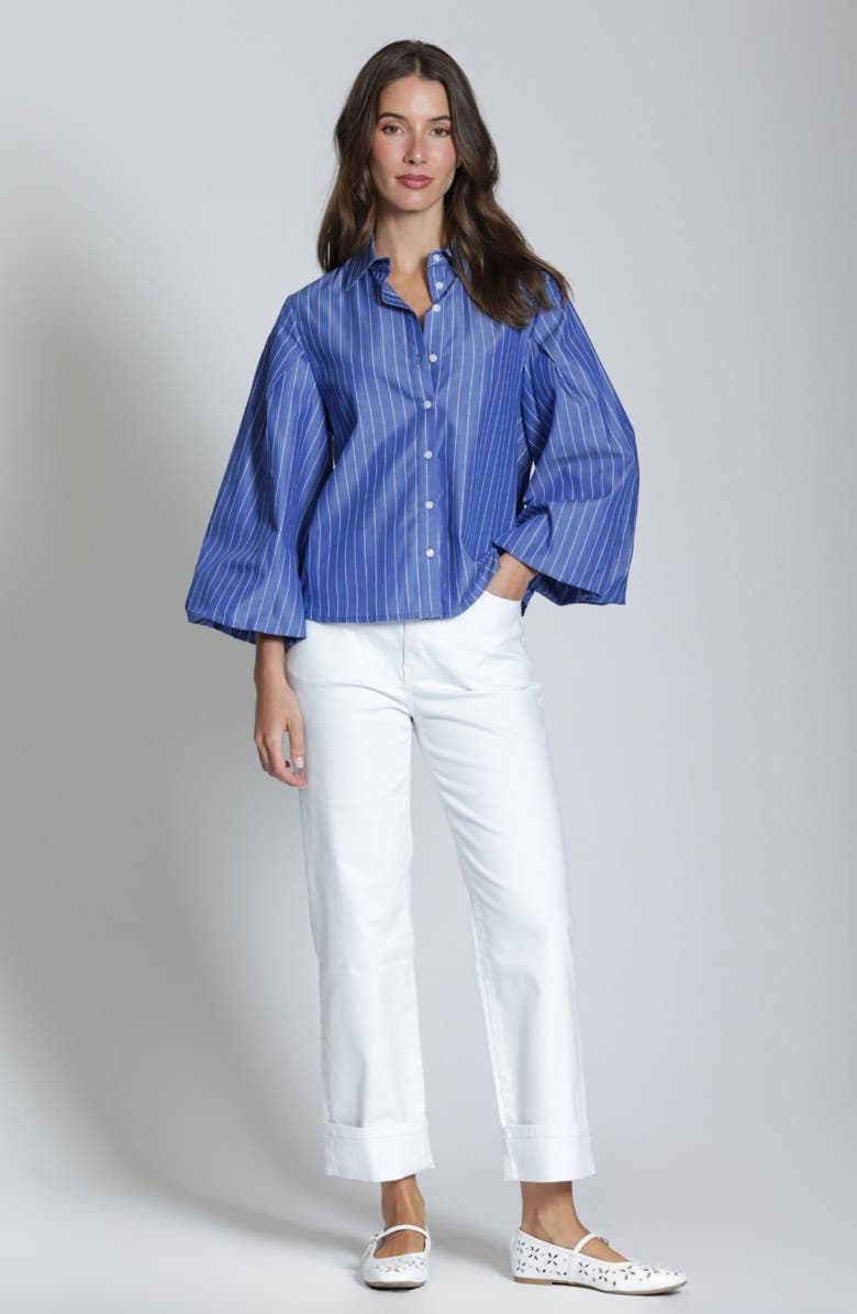APNY Cotton Bubble Sleeve Button-Up Shirt, Alternate, color, Bluewhite Stripe