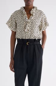 Chloé Polka Dot Jacquard Organic Silk Crêpe de Chine Top
