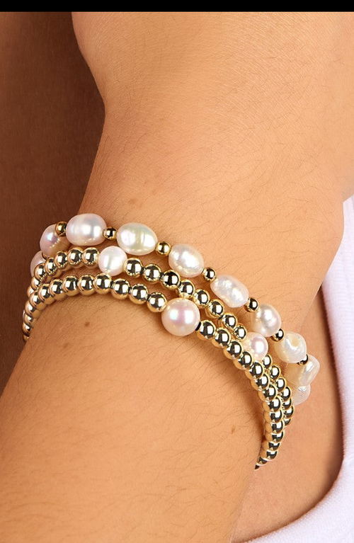 Little Sky Stone Multi-pearl Bead Bracelet In Gold