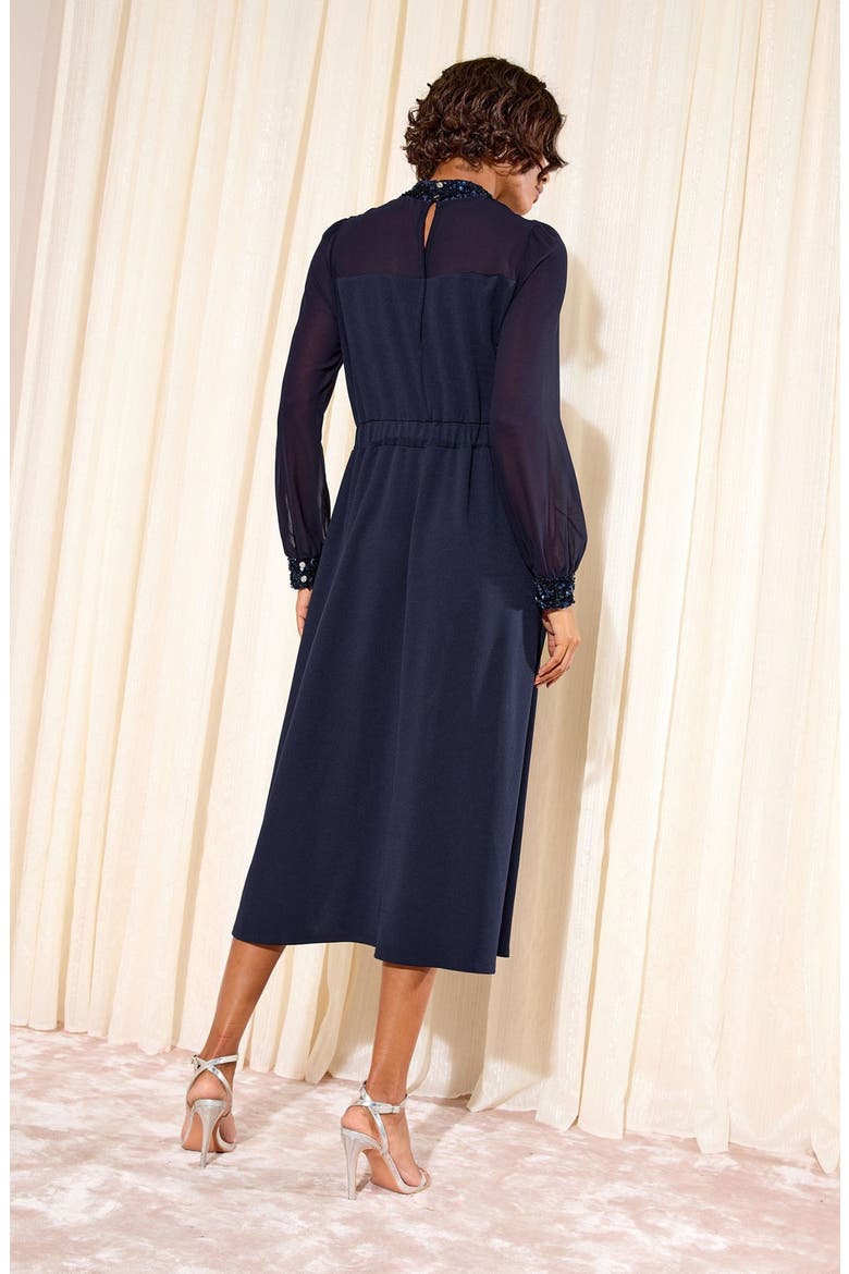 Long Sleeve Mixed Media Cocktail Dress, Alternate, color, BLUE