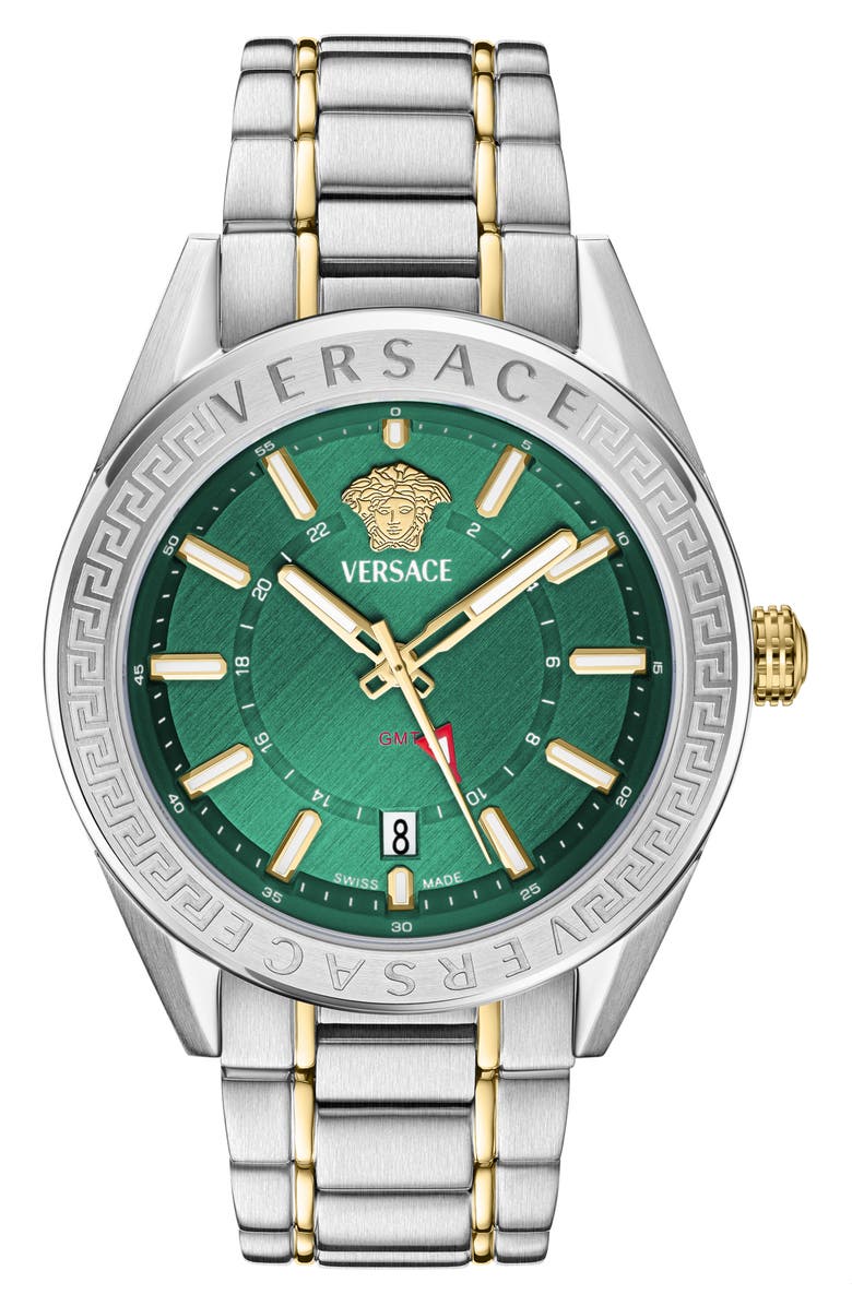 Versace V-Code GMT Two-Tone Bracelet Watch, 42mm, Main, color,