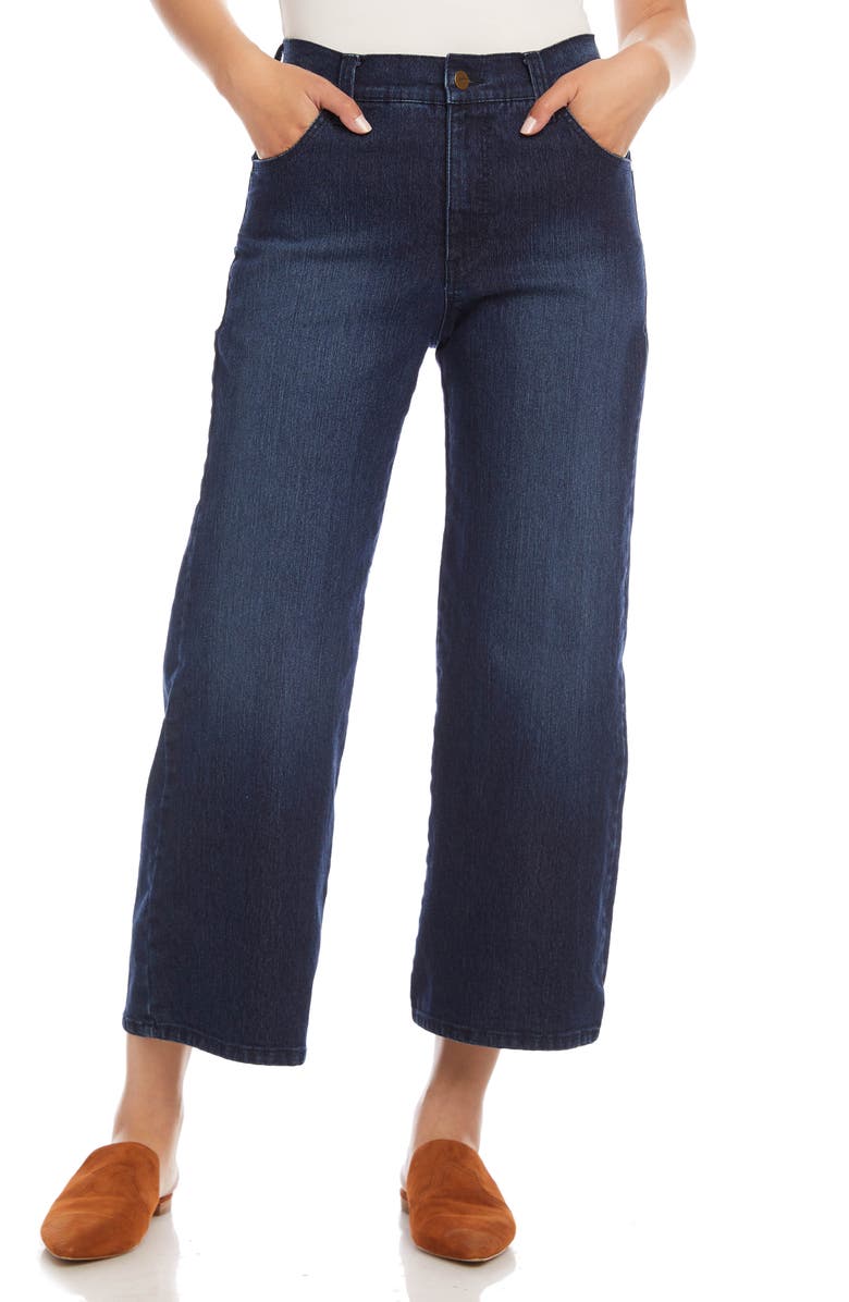 Karen Kane High Waist Crop Wide Leg Jeans, Main, color, Denim